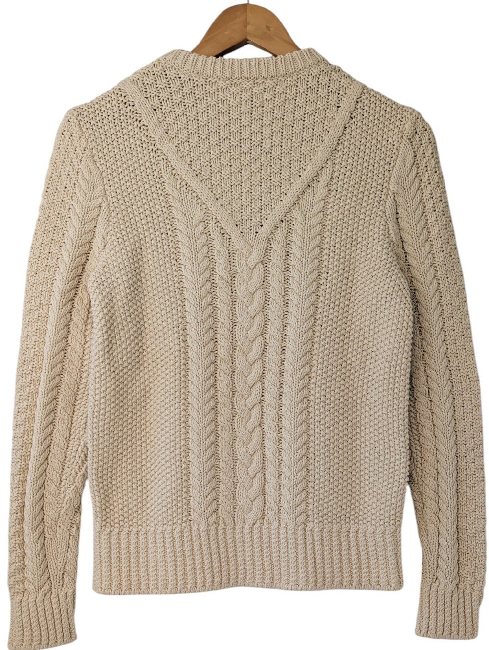 LL Bean Cotton Fisherman Cream Cable Knit Crewneck Sweater - Picture 2 of 12